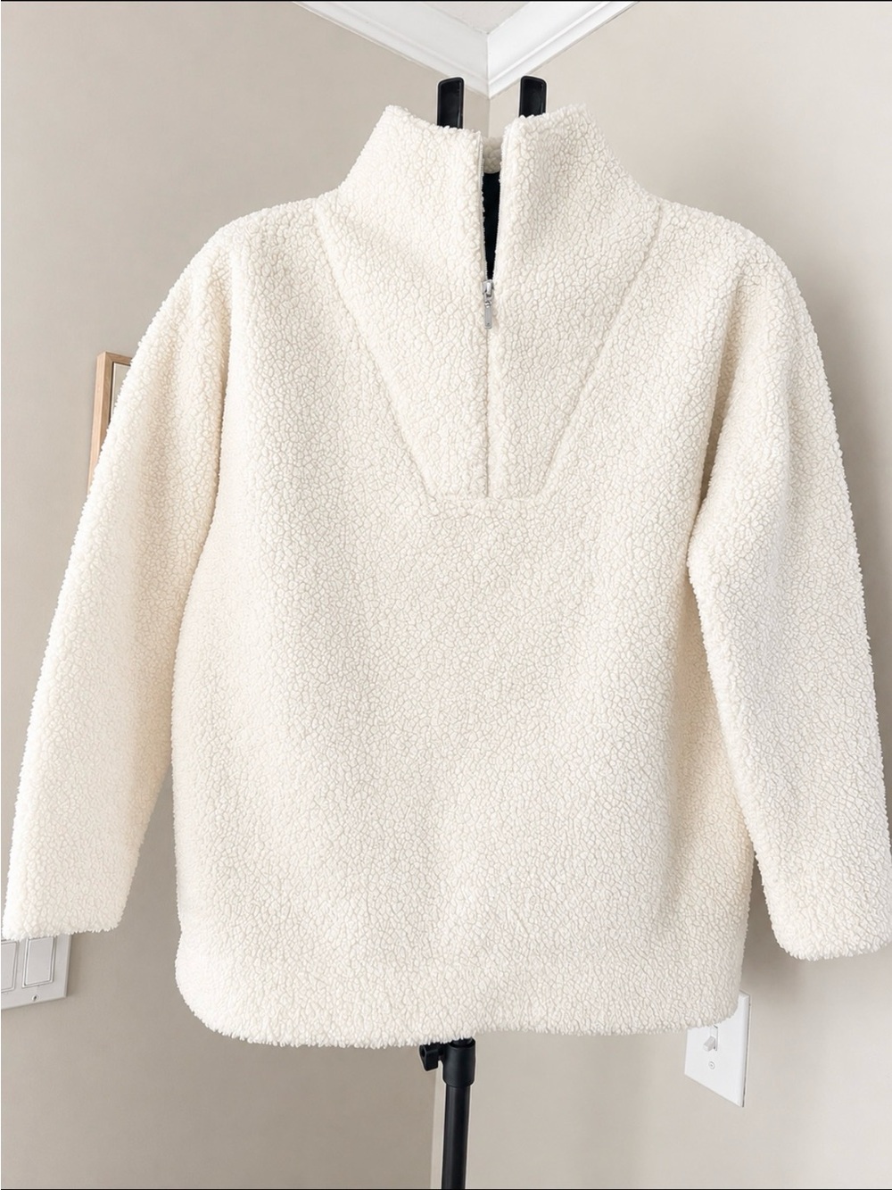 Cozy Ivory Sherpa Half-Zip Turtleneck Pullover